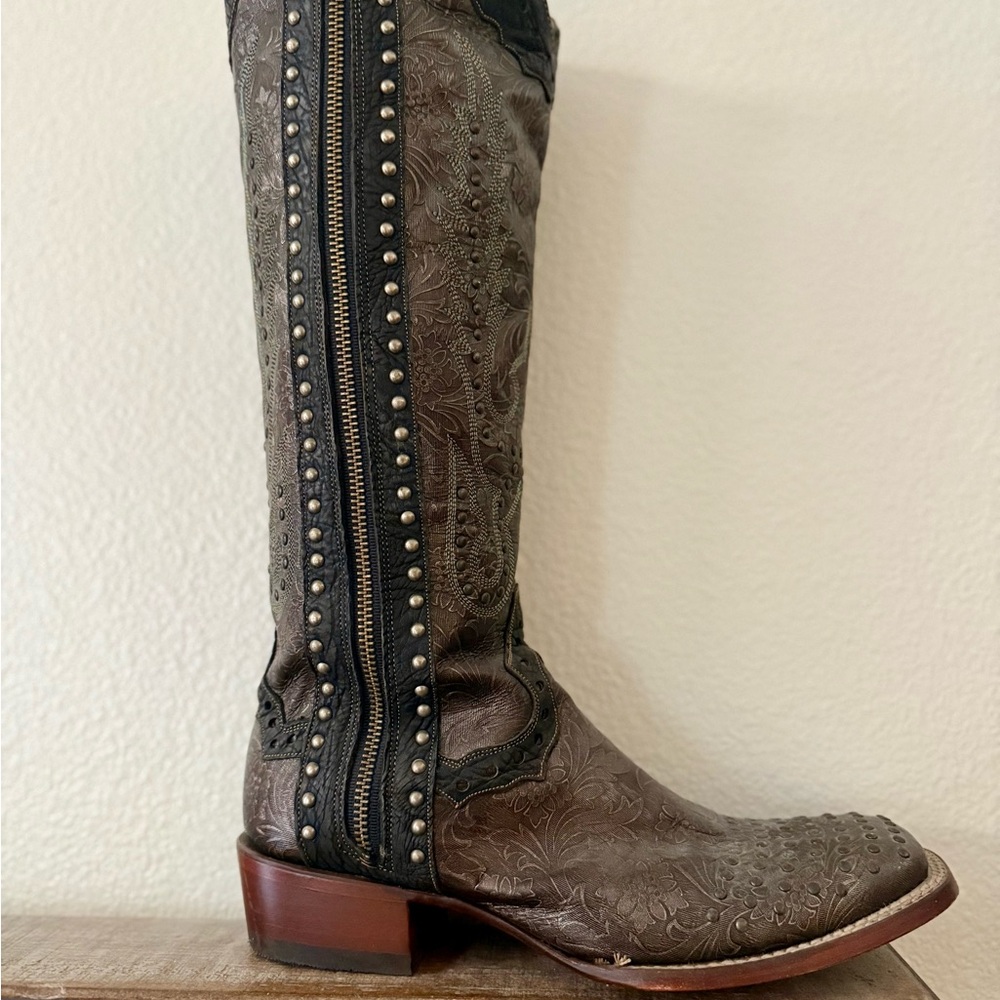 Dan Post western studded zipper floral cowboy boots